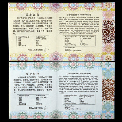 河南中钱 中国金币 2017年吉祥文化并蒂同心金银币 心形 商品图4