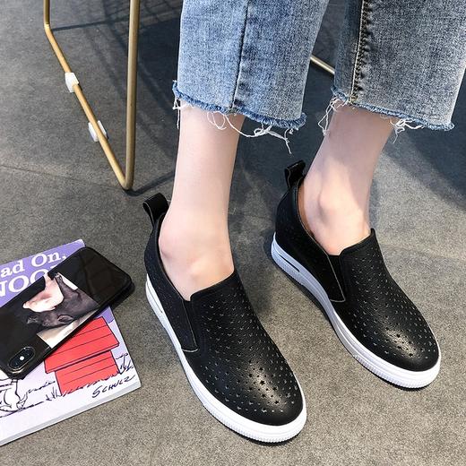 头层牛皮圆头低帮坡跟内增高厚底小白鞋 商品图3