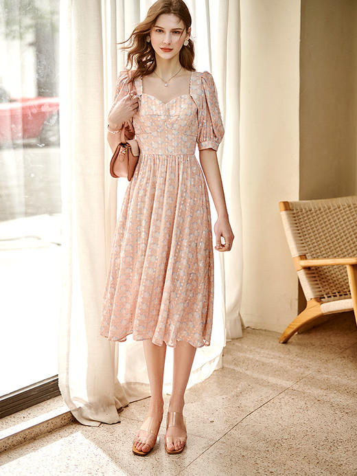 欧芮儿印花连衣裙2021夏季收腰显瘦时髦气质优雅洋气复古法式裙子 商品图2