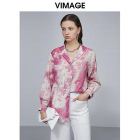 VIMAGE纬漫纪春夏款水墨画印花修身长袖衬衫衬衣上衣女V1509121