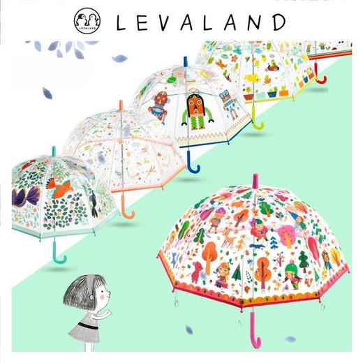 Djeco儿童透明插画晴雨伞小学生幼儿园坚固耐用轻便长柄伞 商品图0