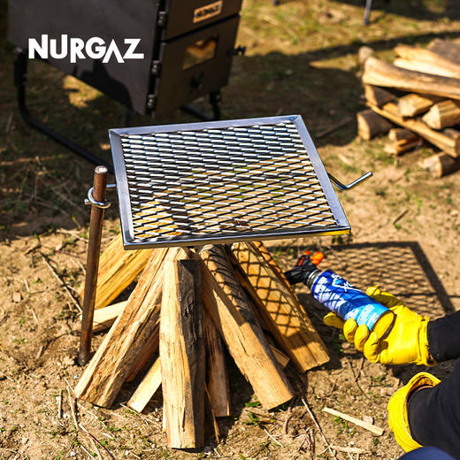 NURGAZ「户外露营双棍铸铁烧烤架」木柴烧烤炉 BBQ便携分体式烧烤架 配手拎袋 商品图1