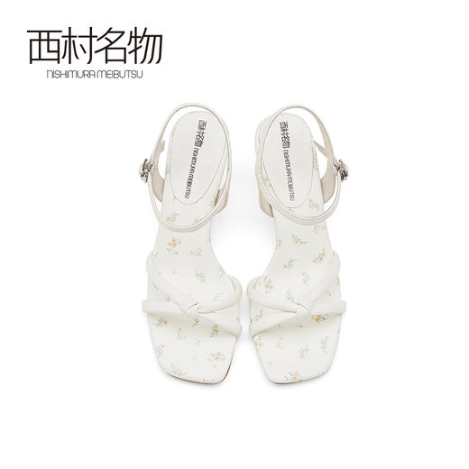 西村名物2021夏季新款仙女风中跟时尚一字带气质小雏菊凉鞋23601 商品图3