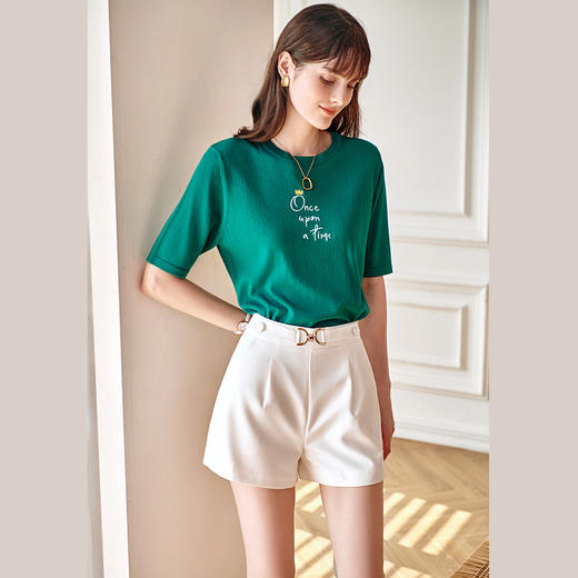 欧芮儿套头毛针织衫女夏2021新款气质复古字母印花短袖薄款上衣女 商品图1