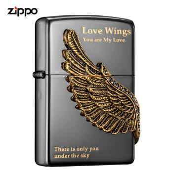 【父亲节】之宝(Zippo)打火机 爱情之翼 黑冰镀黑镍蚀刻填充徽章ZBT-1-16a 煤油防风火机 商品图0