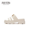 西村名物真皮女鞋21夏露趾一字带凉拖鞋防水台松糕鞋沙滩鞋23851 商品缩略图2