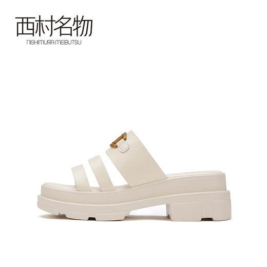 西村名物真皮女鞋21夏露趾一字带凉拖鞋防水台松糕鞋沙滩鞋23851 商品图2