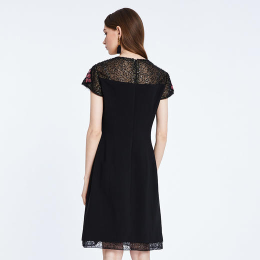 PF83A斯尔丽瑟俪夏季新款高贵优雅蕾丝珠片时尚绣花A摆小黑裙礼裙 商品图1