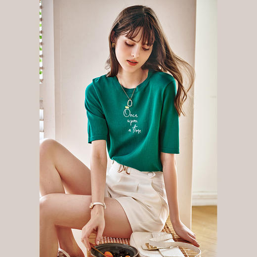 欧芮儿套头毛针织衫女夏2021新款气质复古字母印花短袖薄款上衣女 商品图2