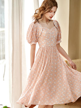 欧芮儿印花连衣裙2021夏季收腰显瘦时髦气质优雅洋气复古法式裙子