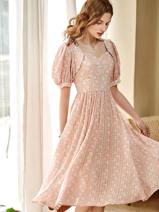 欧芮儿印花连衣裙2021夏季收腰显瘦时髦气质优雅洋气复古法式裙子 商品图0