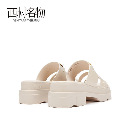 西村名物真皮女鞋21夏露趾一字带凉拖鞋防水台松糕鞋沙滩鞋23851 商品图4
