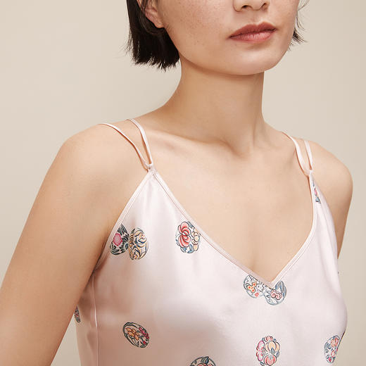 【皇锦】真丝睡衣印花分身睡衣吊带桑蚕丝睡衣 商品图3