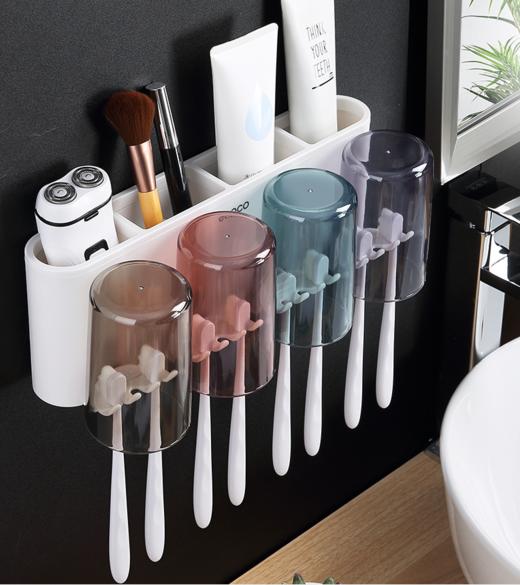 免打孔漱口杯&牙刷架    牙刷置物架刷牙杯挂墙式卫生间壁挂式收纳盒牙缸套装3.39 商品图4