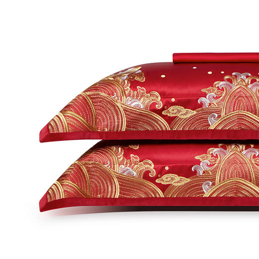 whinny/惠谊 浪漫婚庆床品 中式婚典绣花多件套八件套 情深似海 商品图1