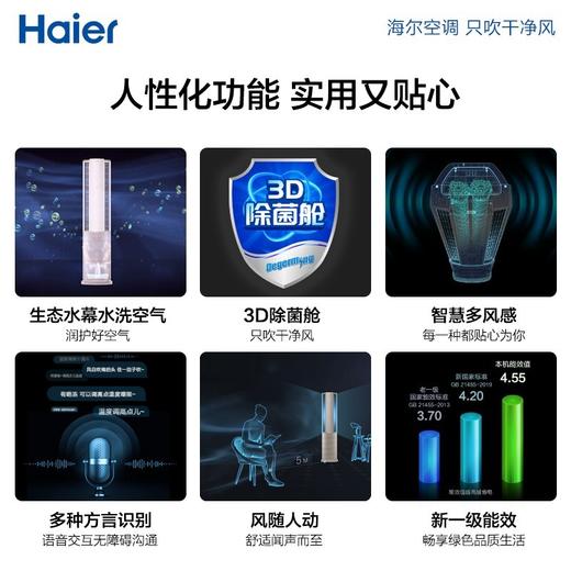 海尔空调立式 3匹 洗空气 高端系列 声源定位送风 3D除菌舱 新一级能效 变频自清洁 3匹KFR-72LW/09HAA81U1 商品图5