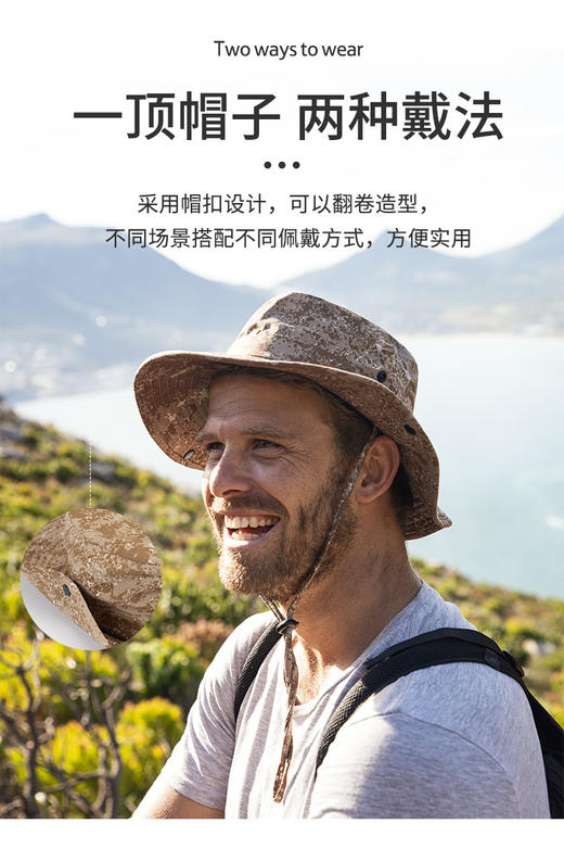 Naturehike挪客翻折迷彩渔夫帽透气防晒遮阳帽户外便携大檐钓鱼帽 商品图6