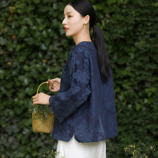 春夏棉麻大提花复古中式盘扣短上衣外套R210230嚭 商品图1