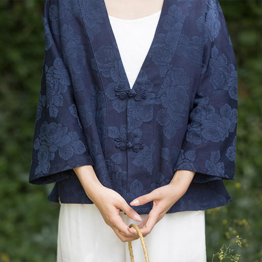 春夏棉麻大提花复古中式盘扣短上衣外套R210230嚭 商品图3