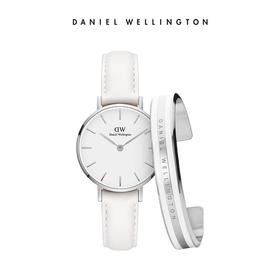 【520告白日】【香港直邮】DANIEL WELLINGTON/丹尼尔惠灵顿 DW女士白色皮带手表+新款手镯套装