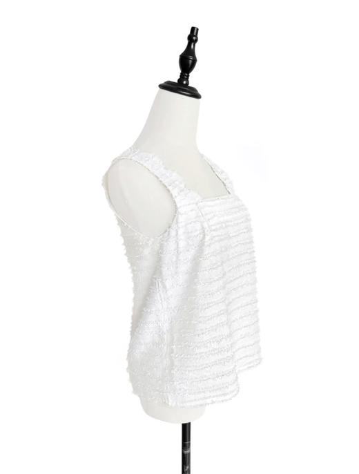 TYNVIE 波浪纹肩带方领背心 - 流苏白色 商品图1
