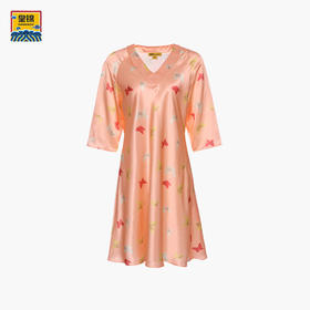 【皇锦】 修身V领长袖长裙·桑蚕丝真丝睡裙