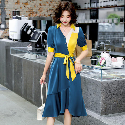 HR  WH721399法式遮肚小个子气质修身裙 商品图3