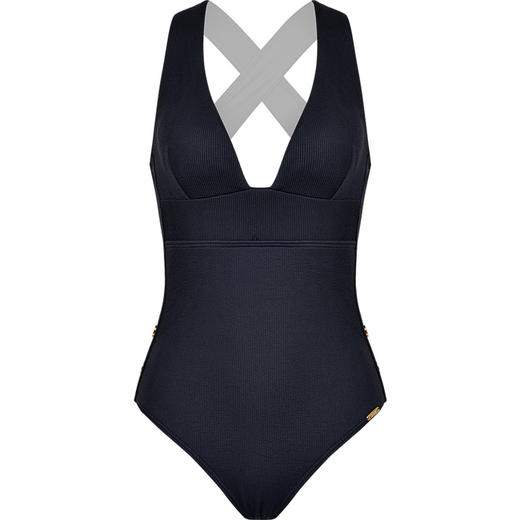 sisia泳衣女夏2021新款黑色时尚性感v领显瘦遮肚连体泳衣仙气ins 商品图4