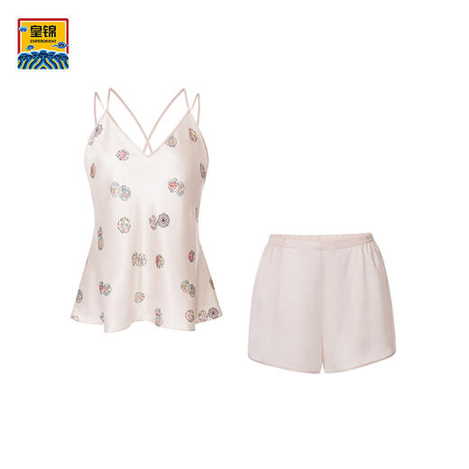 【皇锦】真丝睡衣印花分身睡衣吊带桑蚕丝睡衣 商品图1