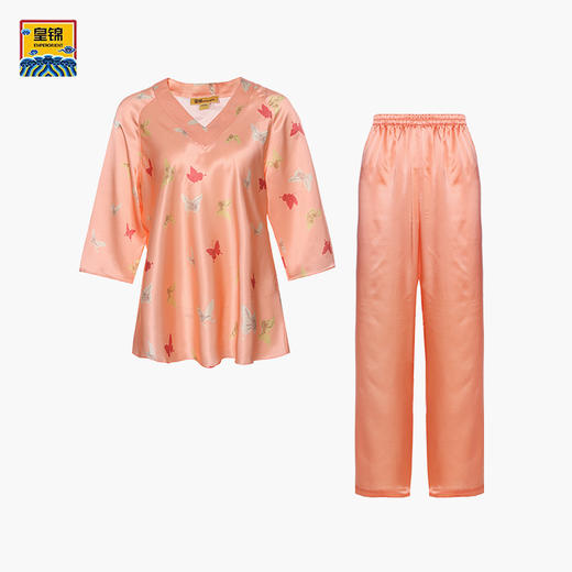 【皇锦】修身V领中长分身睡衣真丝家居服 商品图1