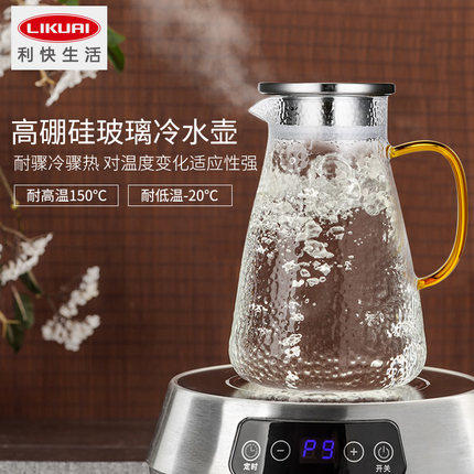 利快玻璃锤目纹凉水壶冷水壶耐高温凉白开水壶果汁壶饮料壶 商品图1