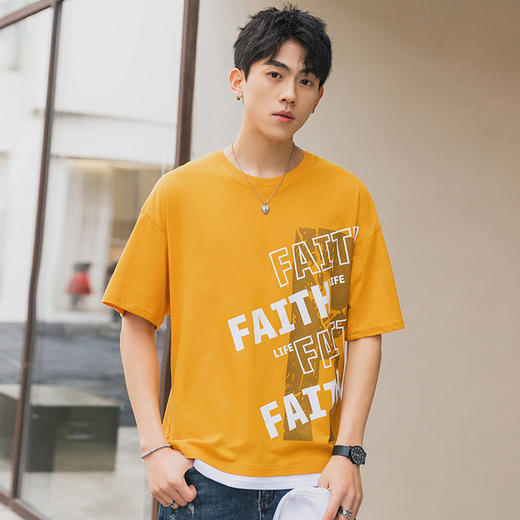 【服饰鞋包】-鲲海鹏云夏季假两件印花宽松T恤 商品图2