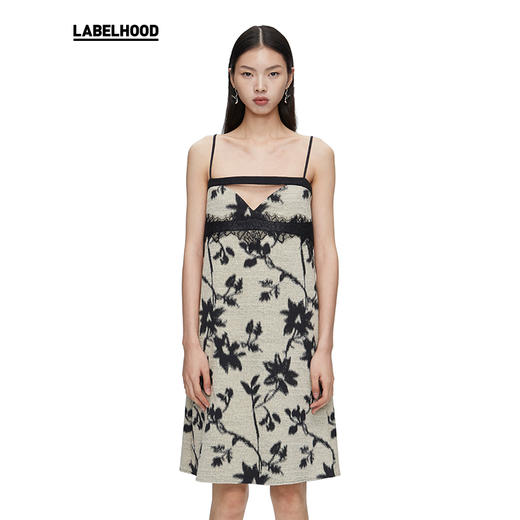 YIRANTIAN 米黑提花蕾丝拼接镂空式连衣裙 YRT21SS-D07SNP 商品图0