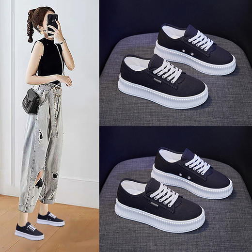 2021春夏新款韩版学生帆布鞋女ins潮厚底松糕小白鞋女增高 商品图2