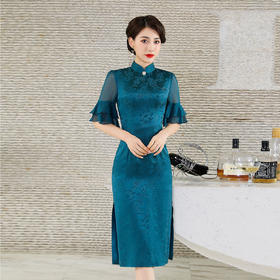 上海旗袍厂TZRY-21022新款朦胧美袖民族风品质款改良宴会礼服日常真丝花罗时尚旗袍