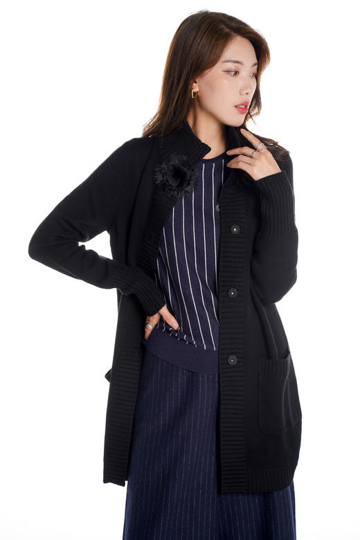 奇威【 100%羊毛 】立领针织开衫 中长款外套10009062 商品图11