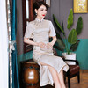 上海旗袍厂TZRY-21015新款复古中国风品质款时尚个性名媛款真丝改良优雅小清新旗袍 商品缩略图3