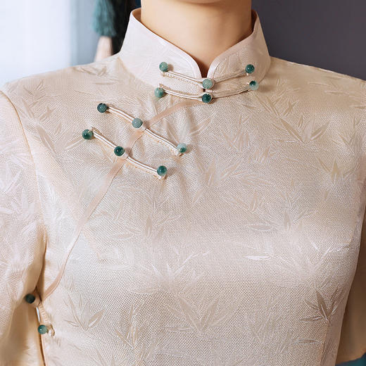 上海旗袍厂TZRY-21015新款复古中国风品质款时尚个性名媛款真丝改良优雅小清新旗袍 商品图2