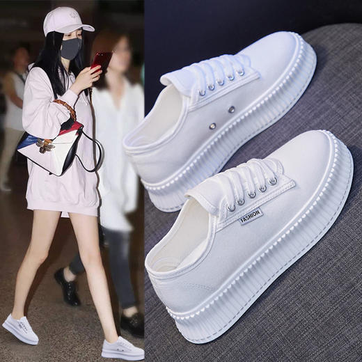 2021春夏新款韩版学生帆布鞋女ins潮厚底松糕小白鞋女增高 商品图1