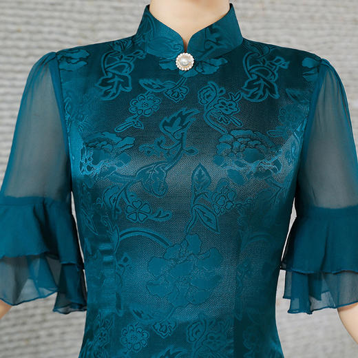 上海旗袍厂TZRY-21022新款朦胧美袖民族风品质款改良宴会礼服日常真丝花罗时尚旗袍 商品图2