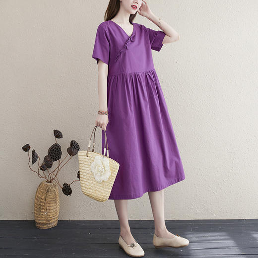 GYH  1516棉麻复古短袖宽松显瘦连衣裙 商品图2