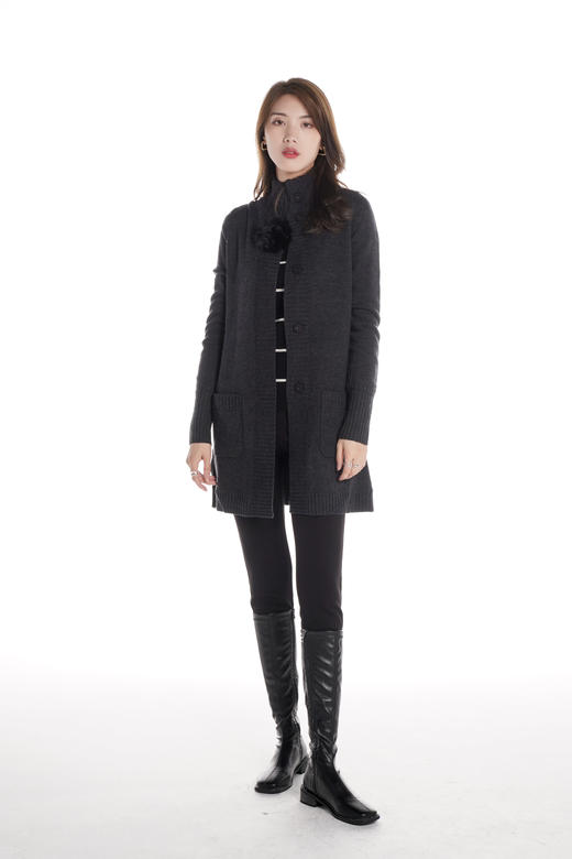 奇威【 100%羊毛 】立领针织开衫 中长款外套10009062 商品图12