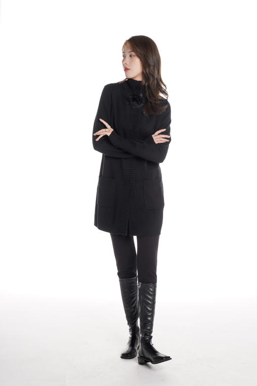 奇威【 100%羊毛 】立领针织开衫 中长款外套10009062 商品图14