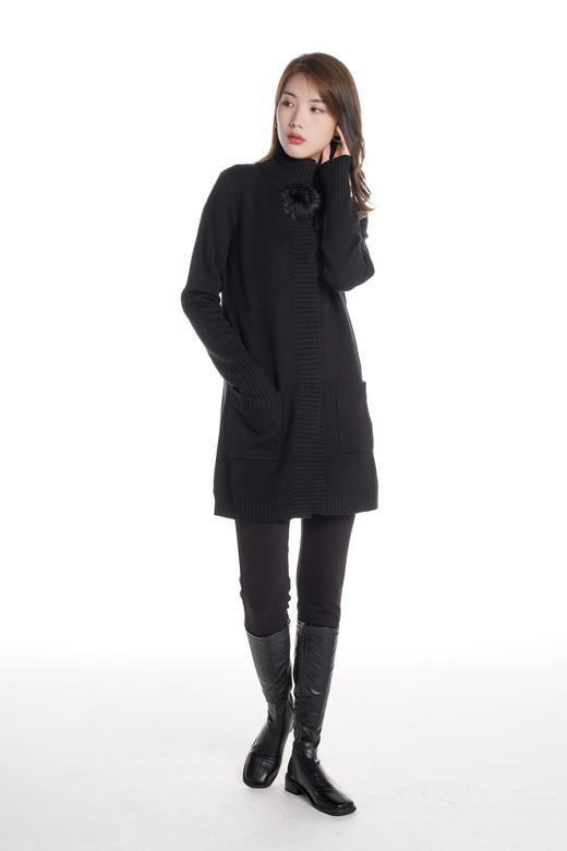 奇威【 100%羊毛 】立领针织开衫 中长款外套10009062 商品图10