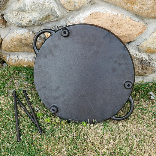 「户外露营烧烤盘」大型饼坑铸铁平底锅 野营煎锅 自驾游铸铁烤炉烤肉架 商品图1