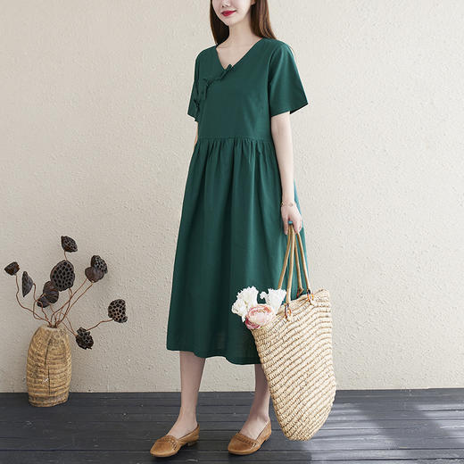 GYH  1516棉麻复古短袖宽松显瘦连衣裙 商品图1