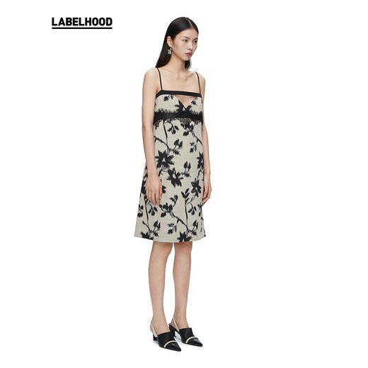 YIRANTIAN 米黑提花蕾丝拼接镂空式连衣裙 YRT21SS-D07SNP 商品图2