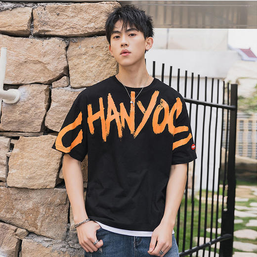 【服饰鞋包】-鲲海鹏云夏季宽松拼接假两件T恤 商品图3