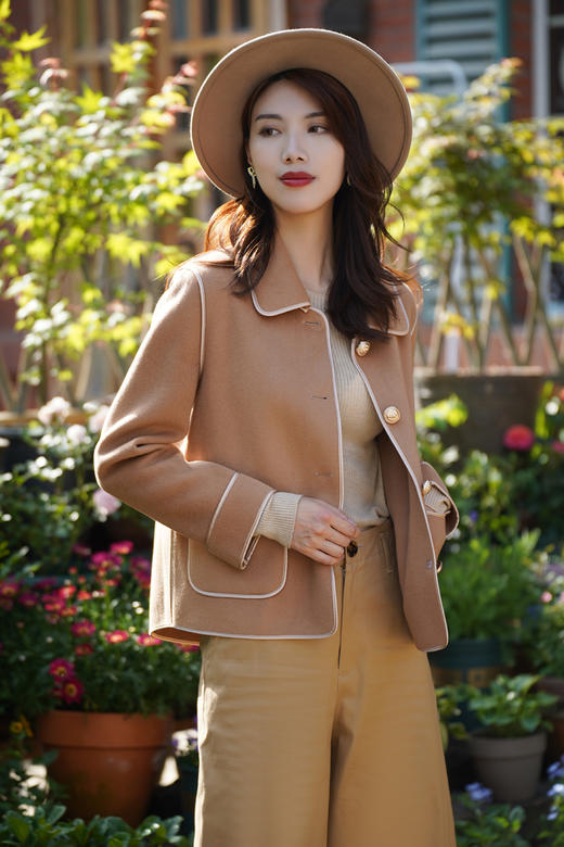 臣禾【100%绵羊毛】【1件穿3季】贴袋包边单排扣翻领短款小个子羊毛呢大衣9234080526 商品图5