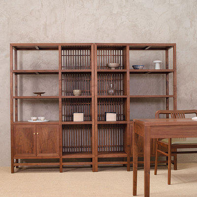 后隐 黑胡桃木书架 新中式实木置物架 商品图1